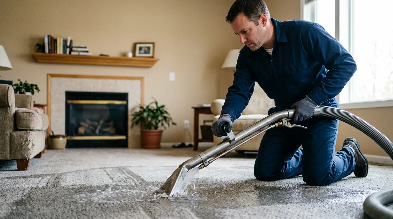 Water damage restoration technician working near Thorndike, ME